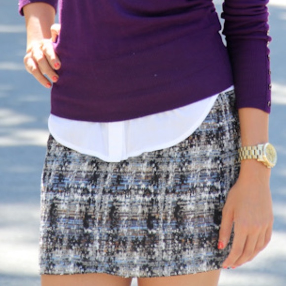 J. Crew Dresses & Skirts - J Crew Silk-blend Gilded Tweed Mini Skirt - Blue/Black/White Size 4